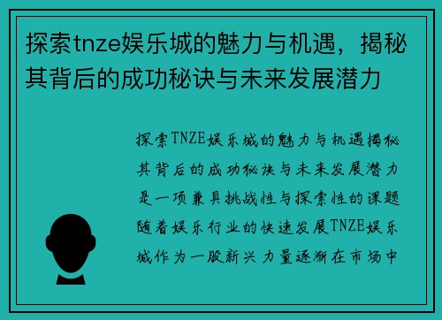 探索tnze娱乐城的魅力与机遇，揭秘其背后的成功秘诀与未来发展潜力